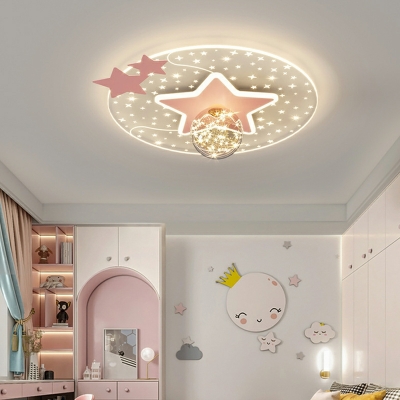 Star Flush Mount Ceiling Light Iron Starry Sky LED Ceiling Light Fixtures for Kid's Bedroom
