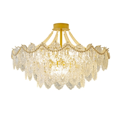 Vintage Pearl Glass Chandelier Lights Contemporary Light luxury Hanging Ceiling Light