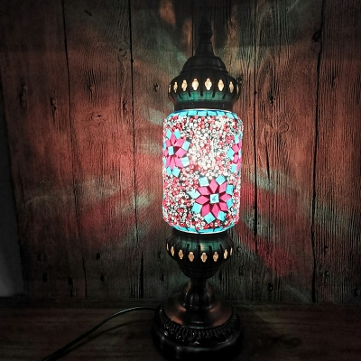 1-Light Table Lights Asian Style Cylinder Shape Glass Nightstand Lamps
