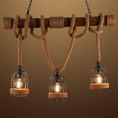 3-Light Pendant Lighting Industrial Style Cage Shape Metal Hanging Ceiling Light