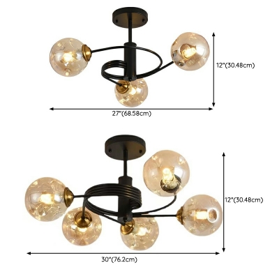 5-Light Semi Flush Light Fixtures Minimalism Style Globe Shape Metal Ceiling Mounted Lights