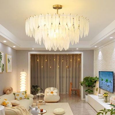 French Feather Light luxury Glass Chandelier Lights Contemporary Hanging Ceiling Light