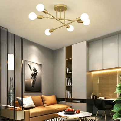Semi Flush Ceiling Light Contemporary Style Metal Sputnik Living Room Flush Chandelier