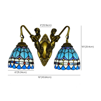 2-Bulb Wall Lamps Tiffany-Style Multicolored Stained Glass Wall Lighting in Blue