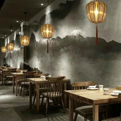 Chinese Retro Lantern Chandelier Creative Fabric Chandelier for Restaurant