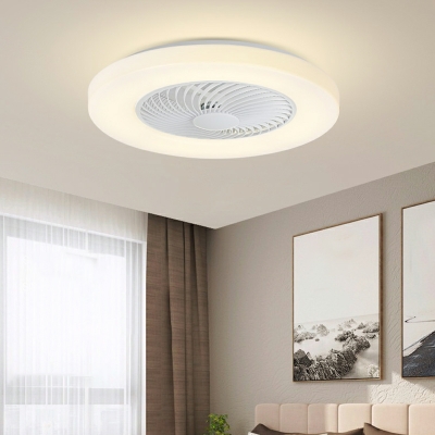 Remote Control Round Bedroom Hanging Fan Lamp Acrylic Nordic LED Semi Flush Ceiling Light