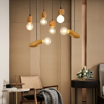 1 Light Mini Wood Hanging Light Modern Geometric Shape Pendant Light