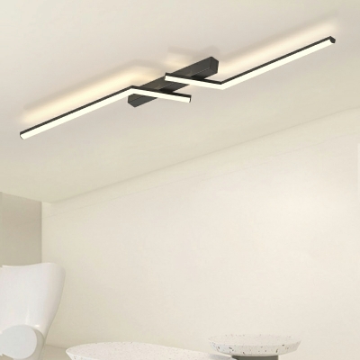 2 Light Flush Light Fixtures Minimalist Style Linear Shape Metal Ceiling Mounted Lights