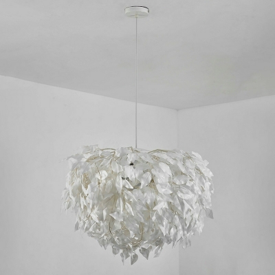 3 Light Pendant Chandelier Minimalism Style Ball Shape Feather Hanging Lamp Kit