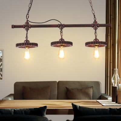 3 Light Pendant Light Fixtures Industrial Style Gear Shape Metal Hanging Chandelier