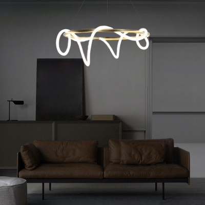 Contemporary Line Chandelier Light Fixture Metal LED Hanging Pendant Light