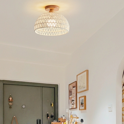 Creative Rattan Flush Ceiling Light Postmodern Dome Shade Living Room Flush Lamp