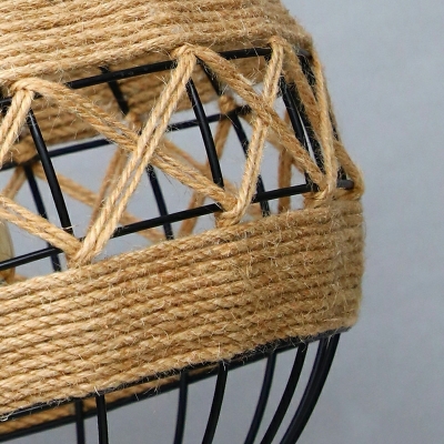 Industrial Metal Single Pendant Light Globe Shade with Hemp Rope