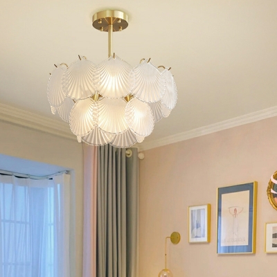 Light Luxury Copper Chandelier Shell Glass Bedroom Living Room Hanging Lamp