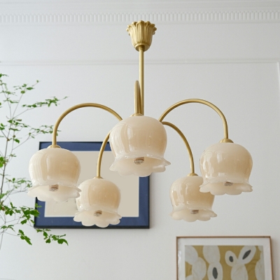 Modern American Full Copper Chandelier Cream Lily of The Valley Living Room Dining Room Chandelier