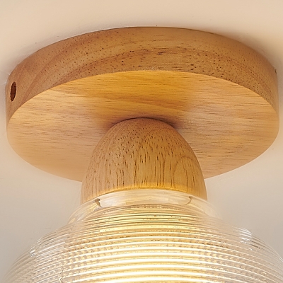 1 Light Flush Light Fixtures Minimalistic Style Cone Shape Wood Ceiling Mounted Lamp