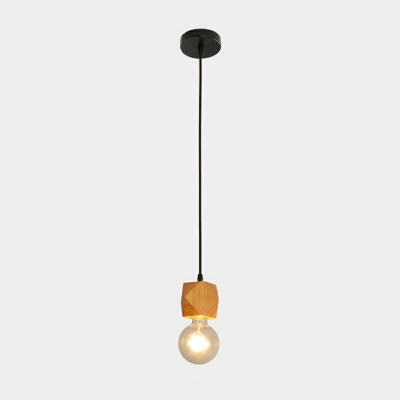 1 Light Mini Wood Hanging Light Modern Geometric Shape Pendant Light