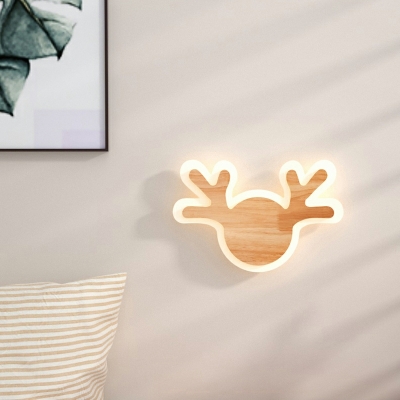 1 Light Sconce Lights Minimalism Style Antlers Shape Wood Wall Mount Light Fixture