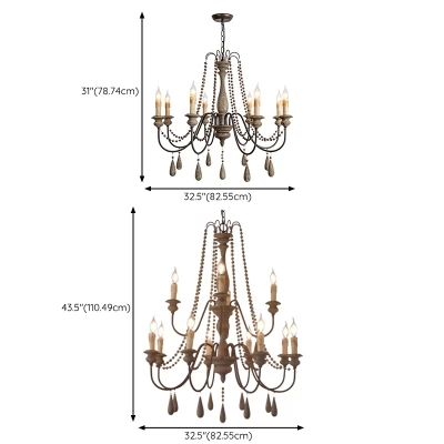 12 Light Pendant Lamp Fixtures Traditional Style Candle Shape Metal Hanging Chandelier