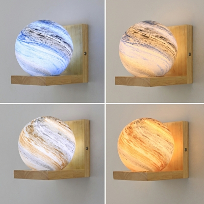 1 Light Sconce Lights Simple Style Globe Shape Wood Wall Lighting Fixtures