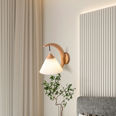 1 Light Sconce Lights Minimalism Style Cone Shape Wood Wall Mount Light Fixture