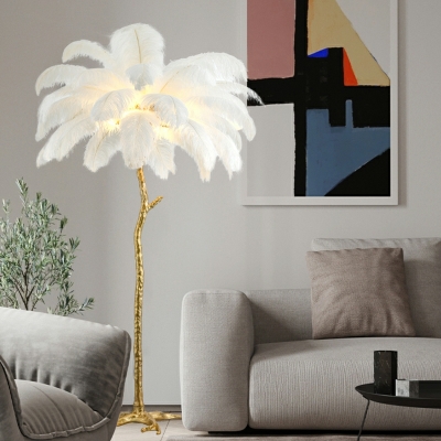 4 Light Floor Light Contemporary Style Feather Shape Metal Standing Lights