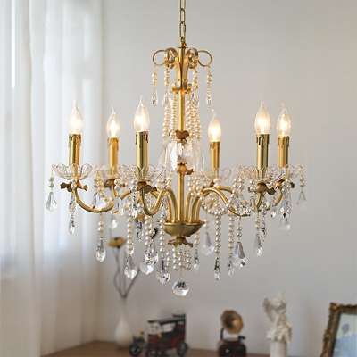 French Pearl Crystal Chandelier Traditional Copper Villa Living Room Dining Room Chandelier Lamp