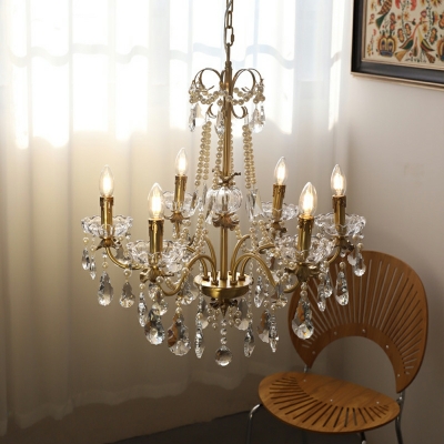 French Pearl Crystal Chandelier Traditional Copper Villa Living Room Dining Room Chandelier Lamp