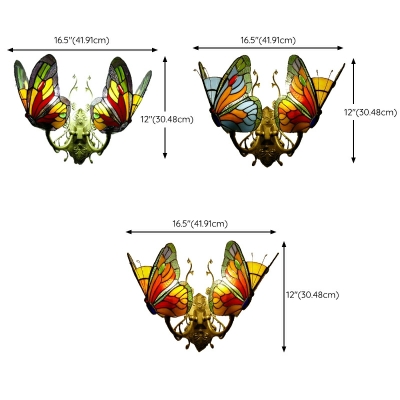 Stained Glass Butterfly Wall Light Tiffany Style 2 Heads Sconce Lighting