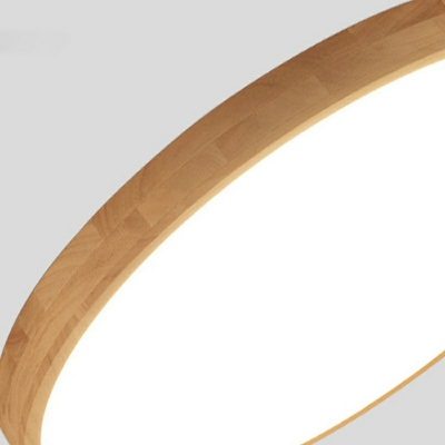 1 Light Flush Light Fixtures Minimalistic Style Round Shape Wood Ceiling Mounted Lamp