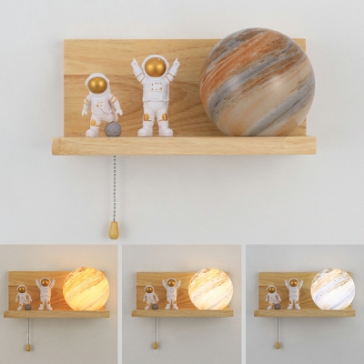 1 Light Sconce Lights Simple Style Ball Shape Wood Wall Lighting Fixtures