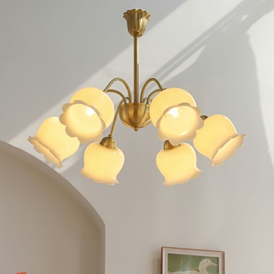 6 Light Pendant Chandelier Minimalist Style Flower Shape Metal Hanging Ceiling Light