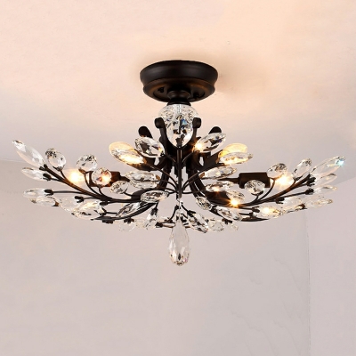 American Creative Crystal Ceiling Lamp Retro Wrought Iron Ceiling Light Fixture