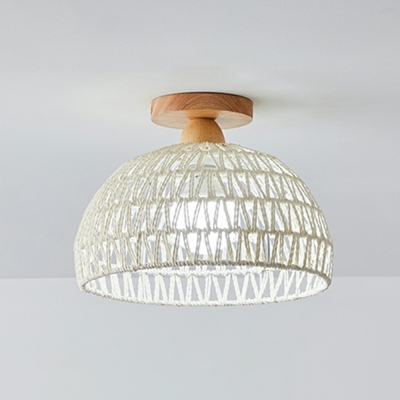 Creative Rattan Flush Ceiling Light Postmodern Dome Shade Living Room Flush Lamp