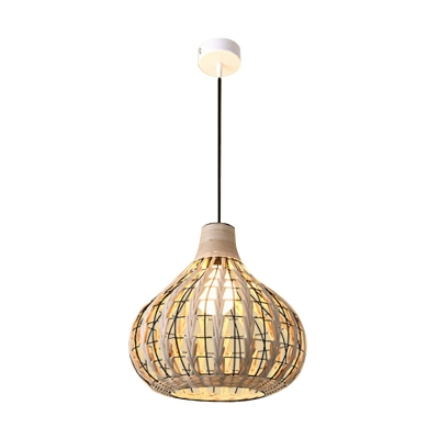 Modern Hanging Light Kit Bamboo 1 Light Dining Room Pendant Lamp