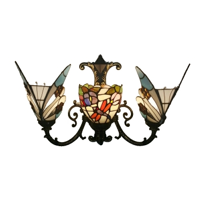 Stained Glass Butterfly Wall Light Tiffany Style 3 Heads Sconce Lighting