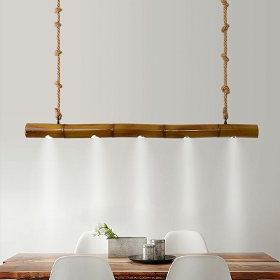 Industrial Hemp Rope Island Lamp Retro Creative Strip Bamboo Tube Island Lamp