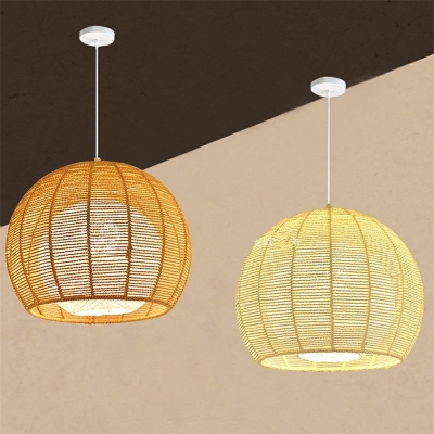 Modern Lantern Hanging Light Bamboo 1 Light Dining Room Pendant Lamp