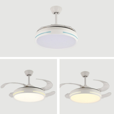 Modern Simple LED Ceiling Fans Creative Round Three-color Dimming Ceiling Mounted Fan Light