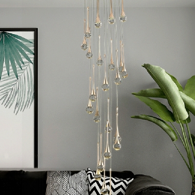 Nordic Simple Crystal Long Single Pendant Creative Aluminum Hanging Lamp for Duplex Buildings