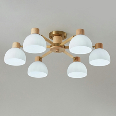 1 Light Flush Light Fixtures Minimalistic Style Bowl Shape Wood Ceiling Mounted Lamp