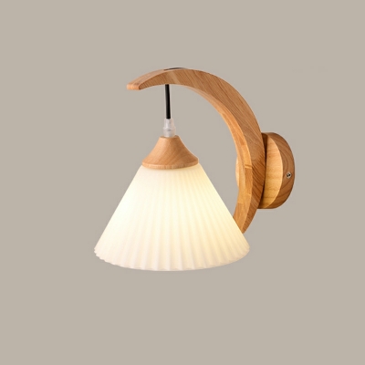 1 Light Sconce Lights Minimalism Style Cone Shape Wood Wall Mount Light Fixture