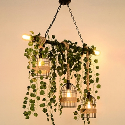 5 Light Pendant Chandelier Loft Style Cage Shape Metal Hanging Lamp Kit