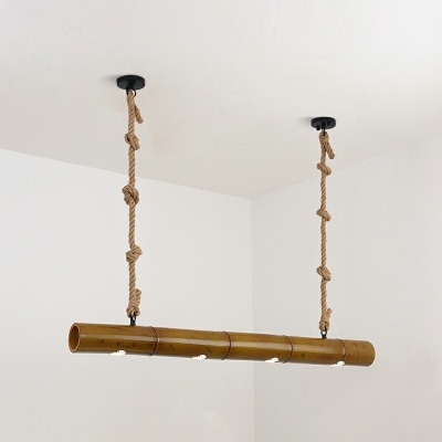 Industrial Hemp Rope Island Lamp Retro Creative Strip Bamboo Tube Island Lamp