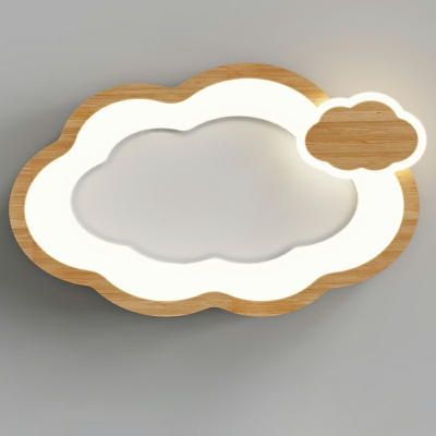 1 Light Flush Light Fixtures Minimalistic Style Cloud Shape Wood Ceiling Mounted Lamp
