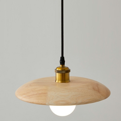 1 Light Hanging Ceiling Lights Modern Style Saucer Shape Wood Pendant Lighting