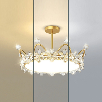 Crystal Crown Ceiling Lamp Modern LED Semi Flush Mount Light for Living Room Bedroom