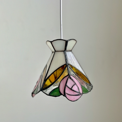 Handcrafted Colored Rose Glass Pendant Light American Atmosphere Bedside Hanging Lamp