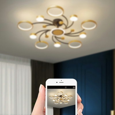 Light Luxury Flush Ceiling Light Postmodern Metal Living Room Flush Lamp in Gold