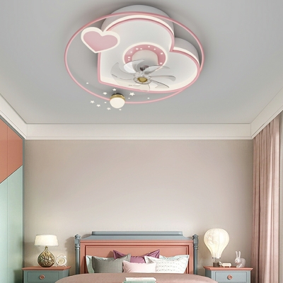 Modern Creative Ceiling Light Romantic Pink Ceiling Mounted Fan Light for Children Room